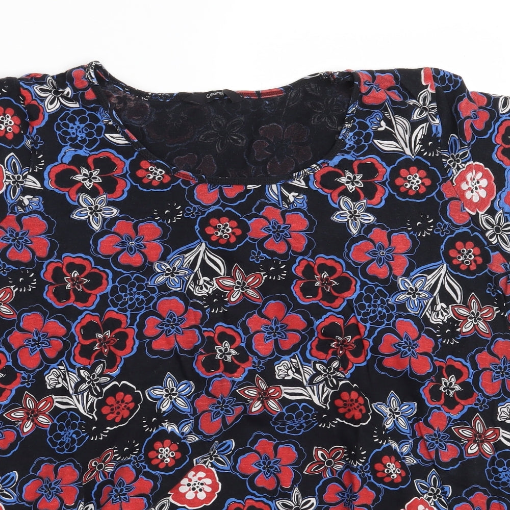 George Womens Black Floral 100% Cotton Basic T-Shirt Size 20 Scoop Neck