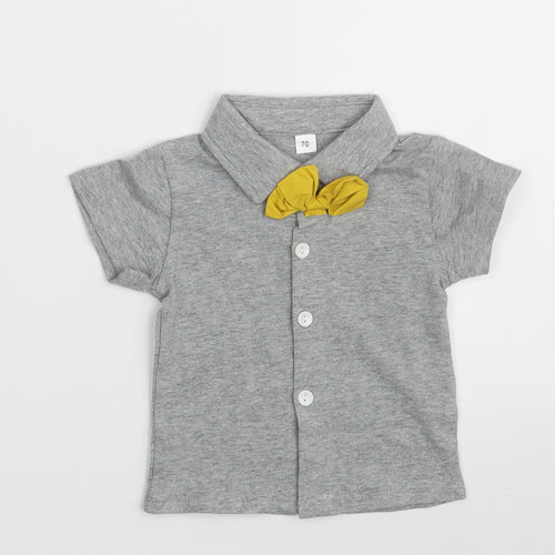 SheIn Boys Grey  Cotton Basic Button-Up Size 6-9 Months Collared Button