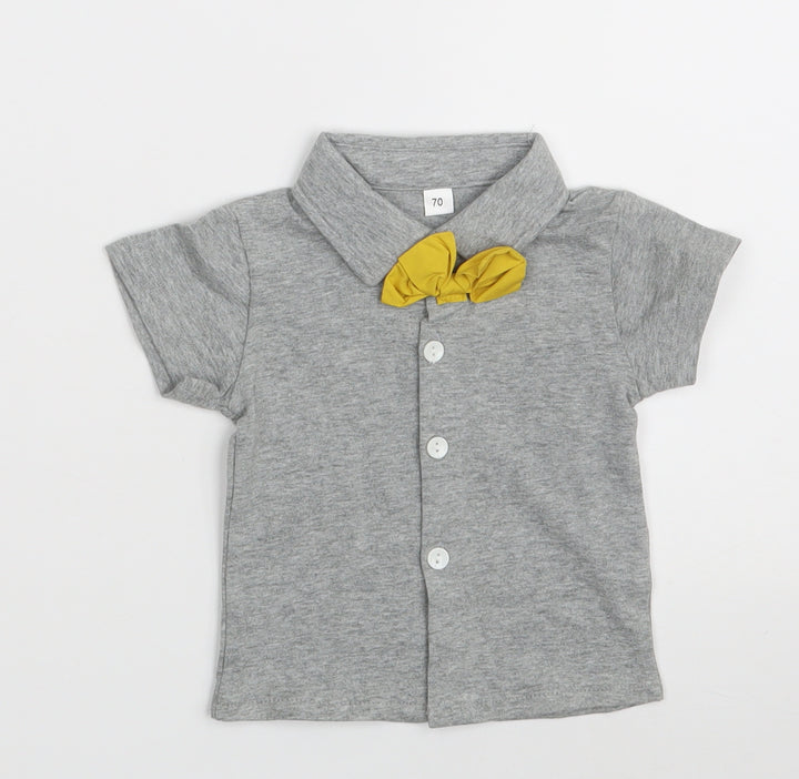 SheIn Boys Grey Cotton Basic Button-Up Size 6-9 Months Collared Button