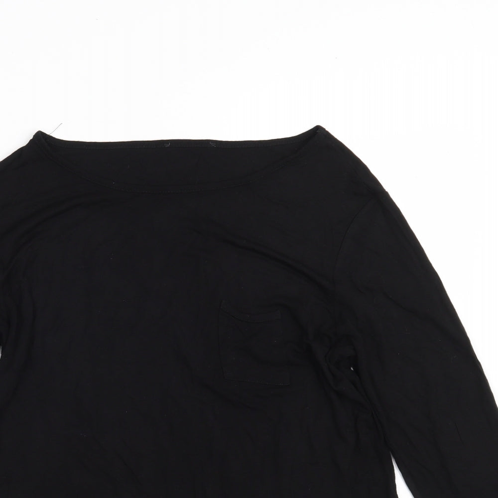 MYSTIFY Womens Black  Viscose Basic T-Shirt Size M Boat Neck