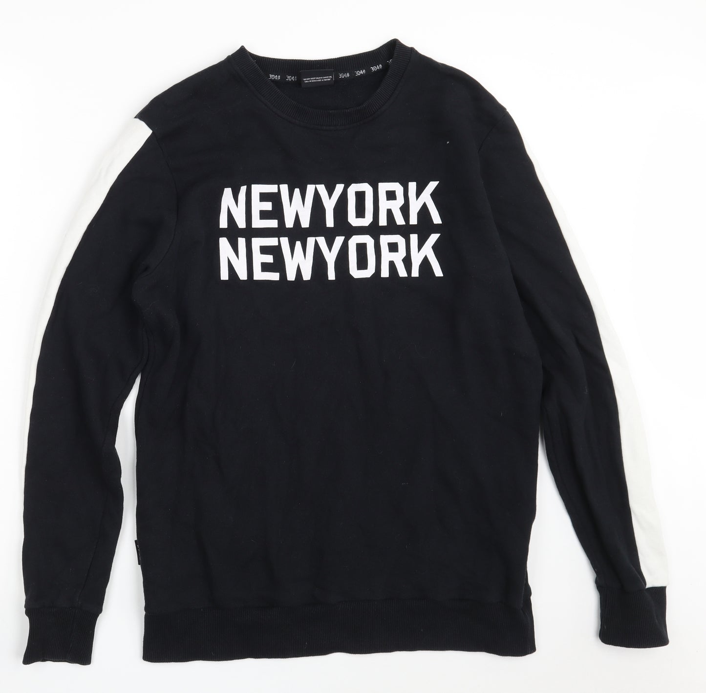 304# CLOTHING Mens Black  Cotton Pullover Sweatshirt Size L   - New York