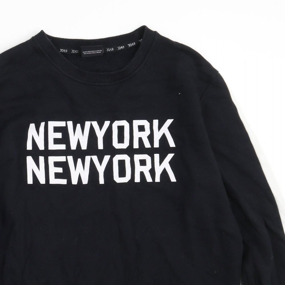 304# CLOTHING Mens Black  Cotton Pullover Sweatshirt Size L   - New York