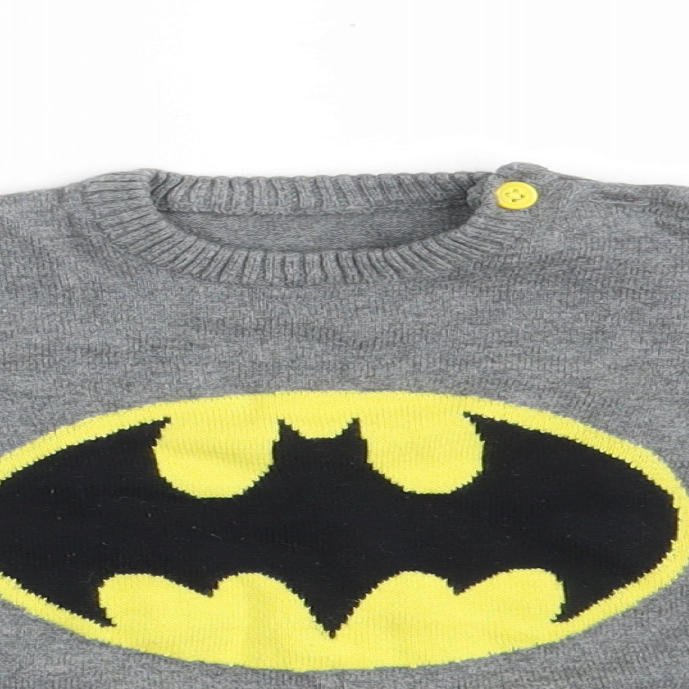 George Boys Grey  100% Cotton Pullover Jumper Size 9-12 Months  Button - BATMAN