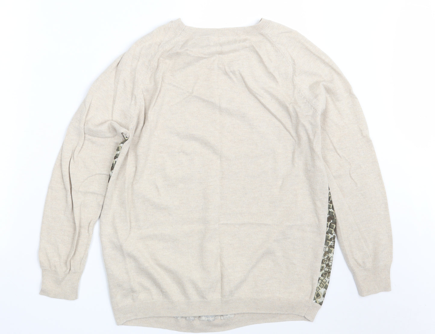 Marks and Spencer Womens Beige Crew Neck Geometric Polyamide Pullover Jumper Size 14