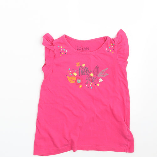 Losan Girls Pink  100% Cotton Basic T-Shirt Size 6 Years Round Neck  - Hello Girl