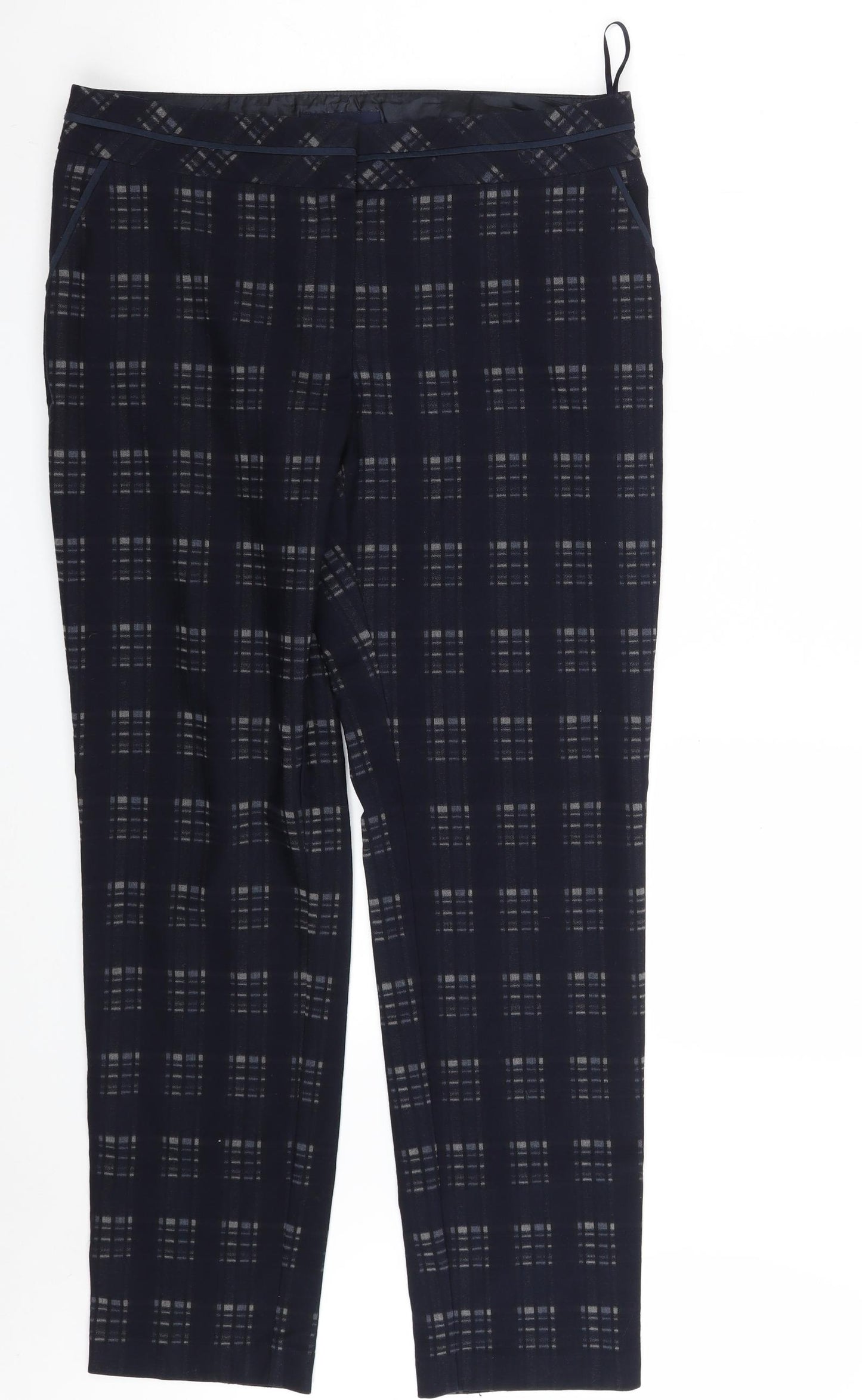 NEXT Womens Blue Check Polyester Chino Trousers Size 12 L30 in Regular Zip