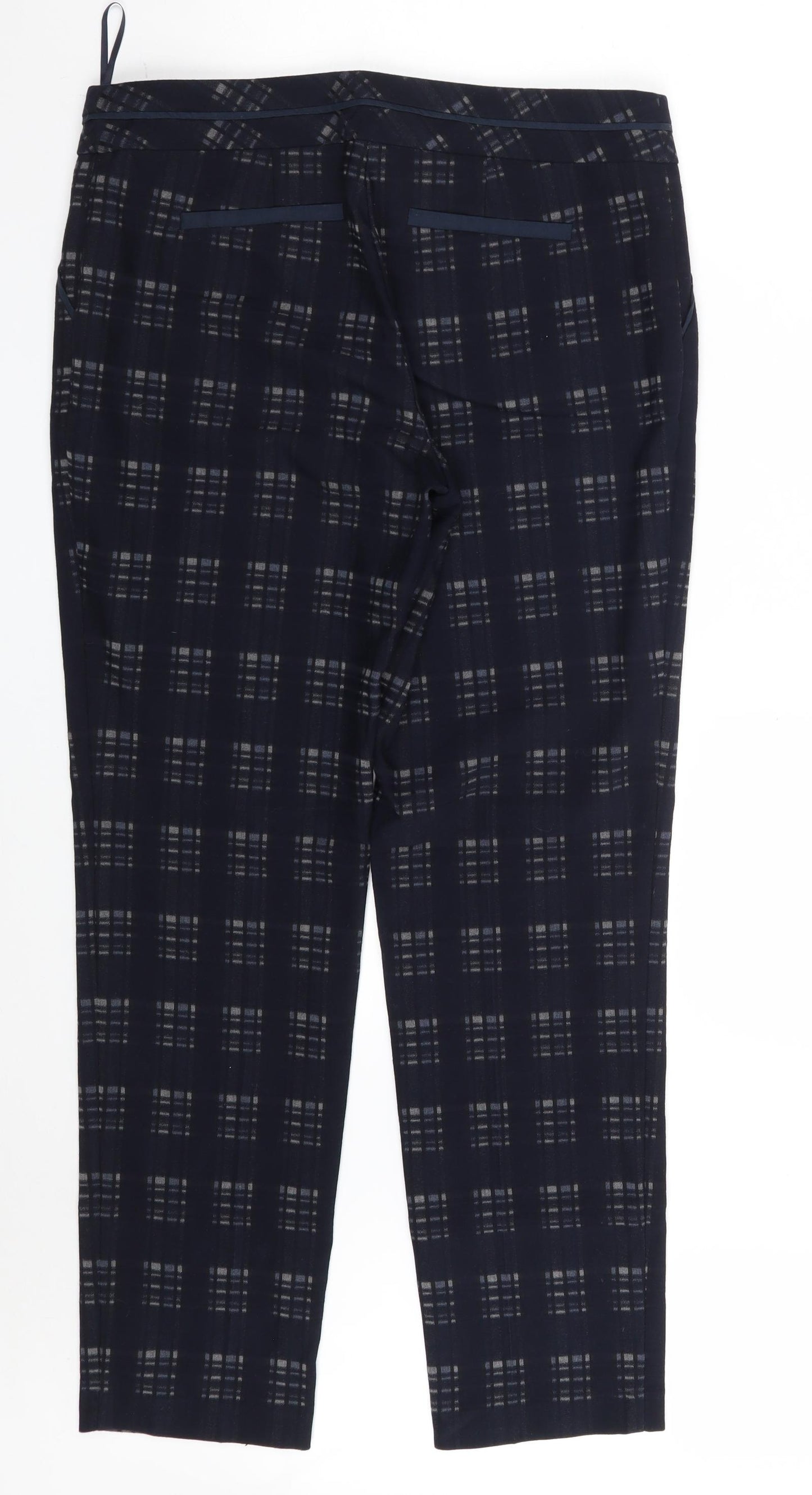 NEXT Womens Blue Check Polyester Chino Trousers Size 12 L30 in Regular Zip