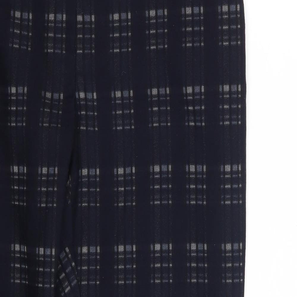 NEXT Womens Blue Check Polyester Chino Trousers Size 12 L30 in Regular Zip