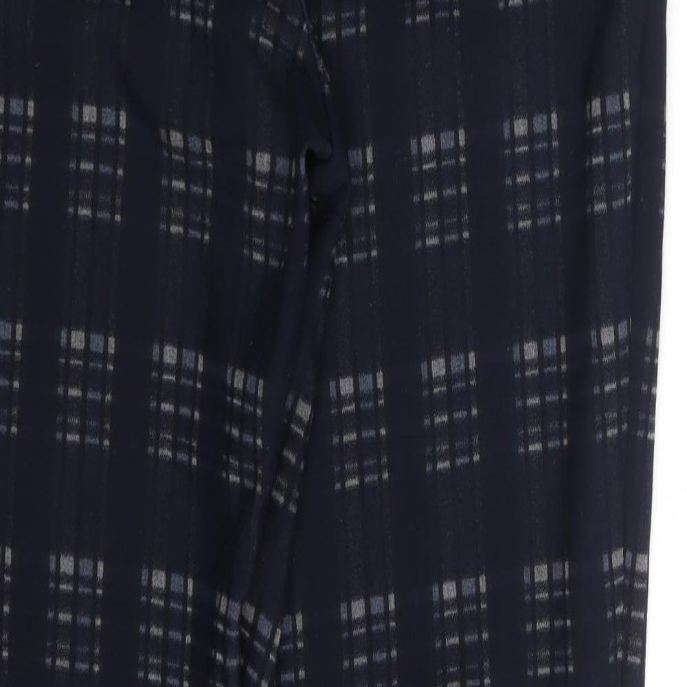 NEXT Womens Blue Check Polyester Chino Trousers Size 12 L30 in Regular Zip