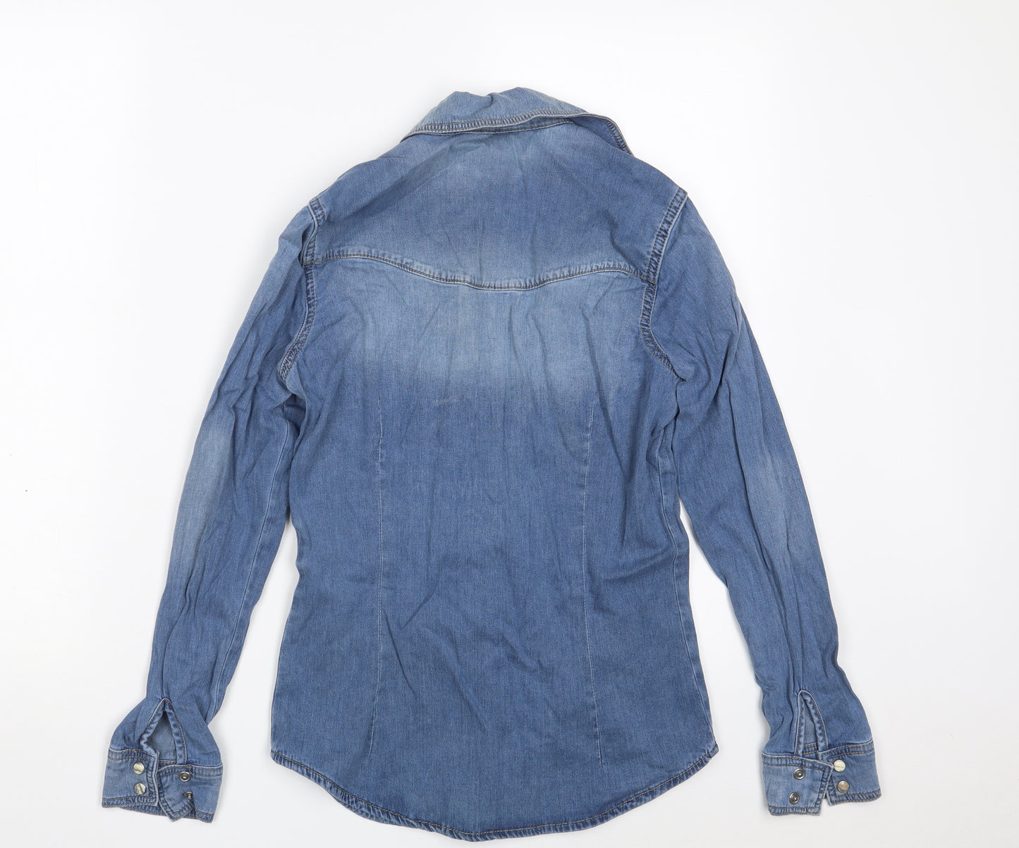 Zara Womens Blue  Cotton Basic Button-Up Size S Collared