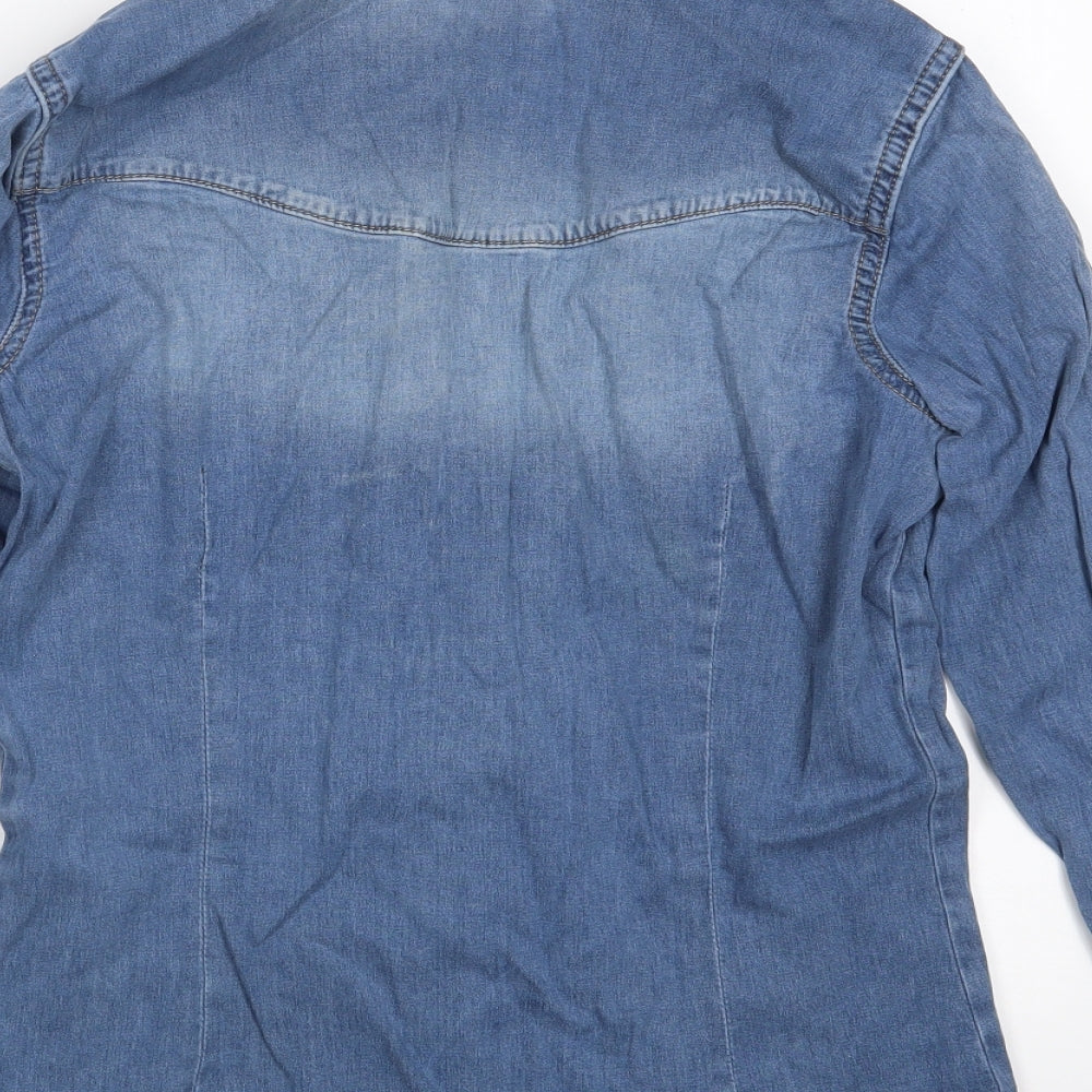 Zara Womens Blue  Cotton Basic Button-Up Size S Collared