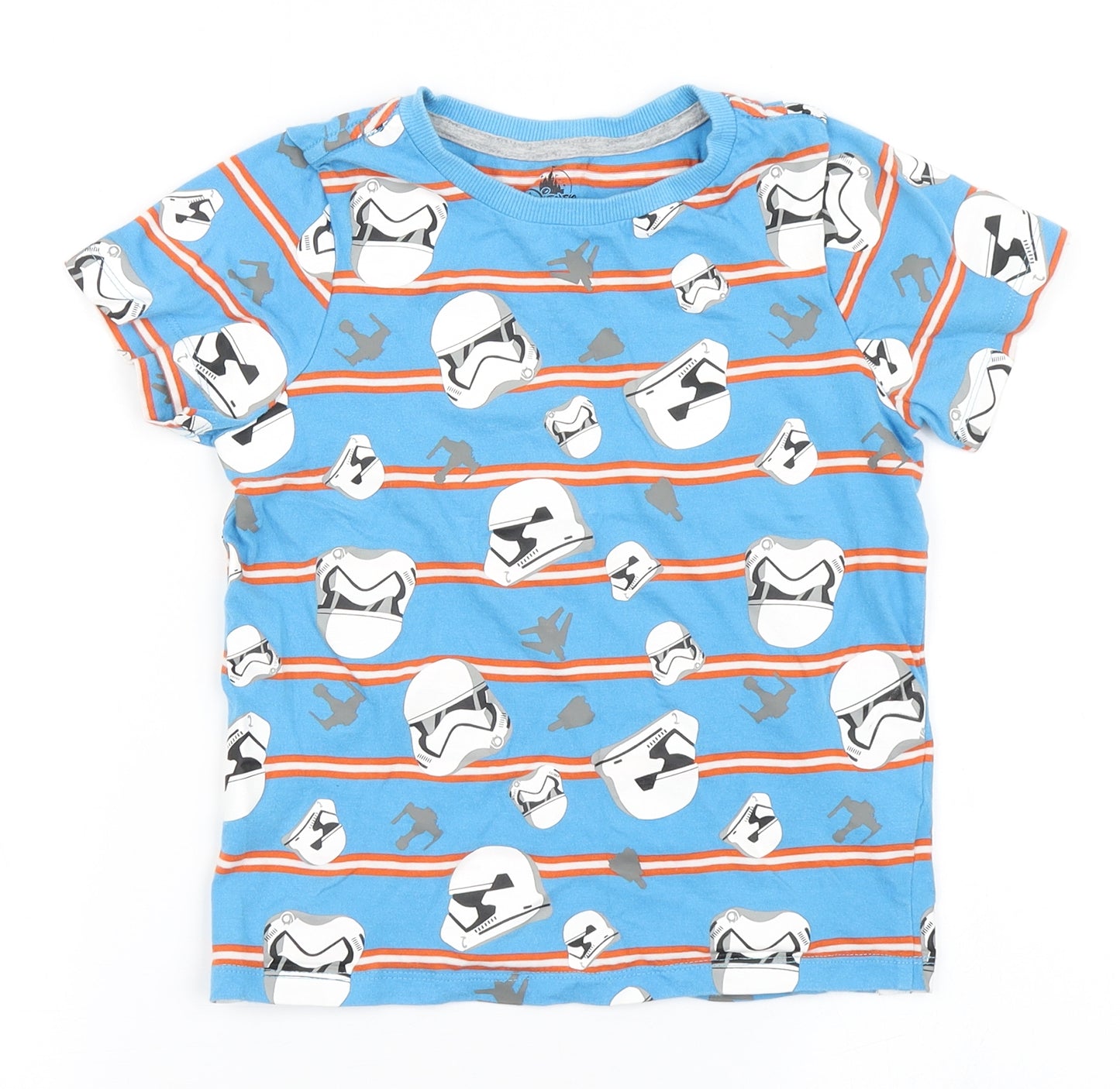 Disney Boys Blue Striped 100% Cotton Basic T-Shirt Size 5-6 Years Round Neck Pullover - Storm Troopers, Star Wars