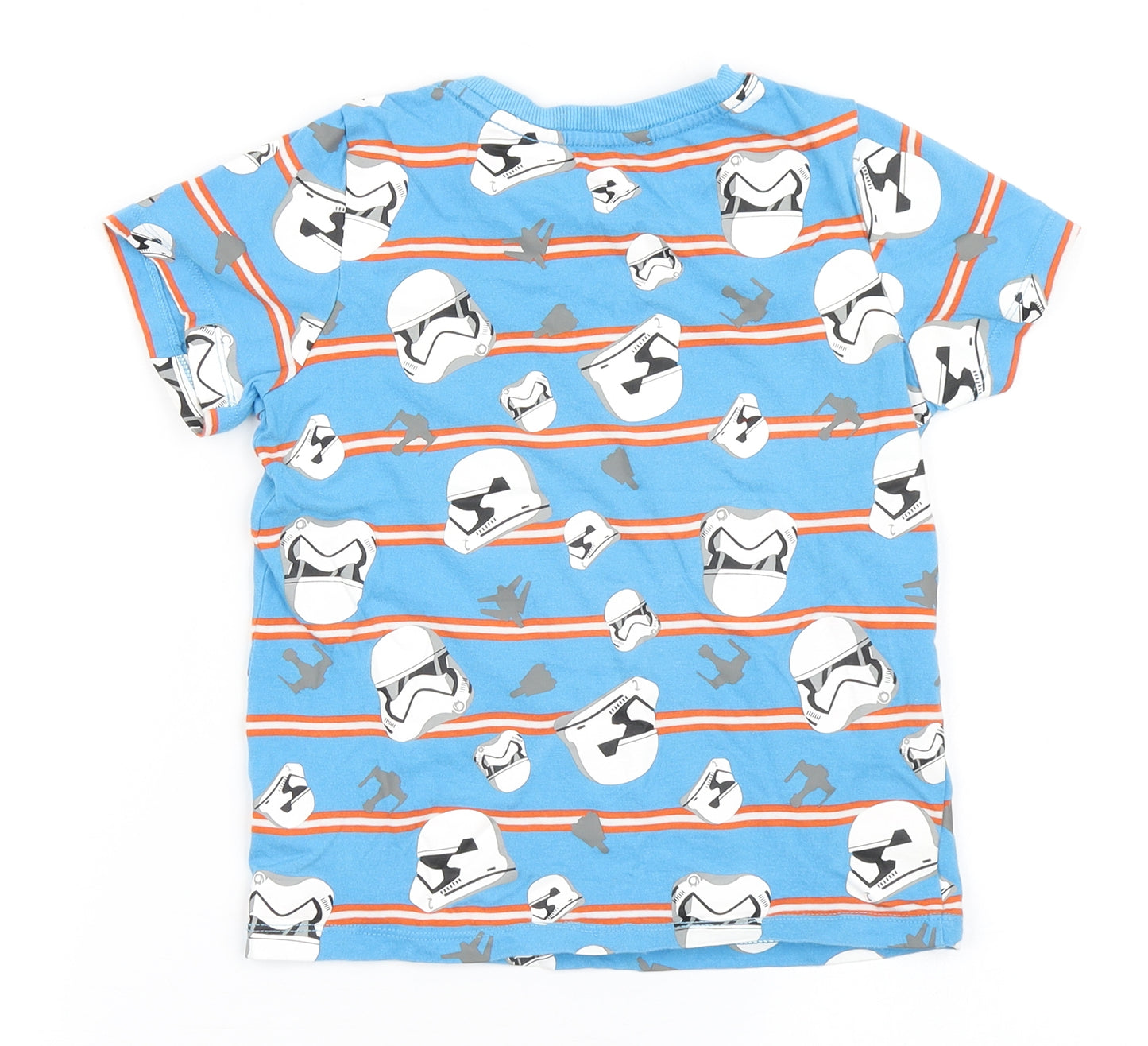 Disney Boys Blue Striped 100% Cotton Basic T-Shirt Size 5-6 Years Round Neck Pullover - Storm Troopers, Star Wars