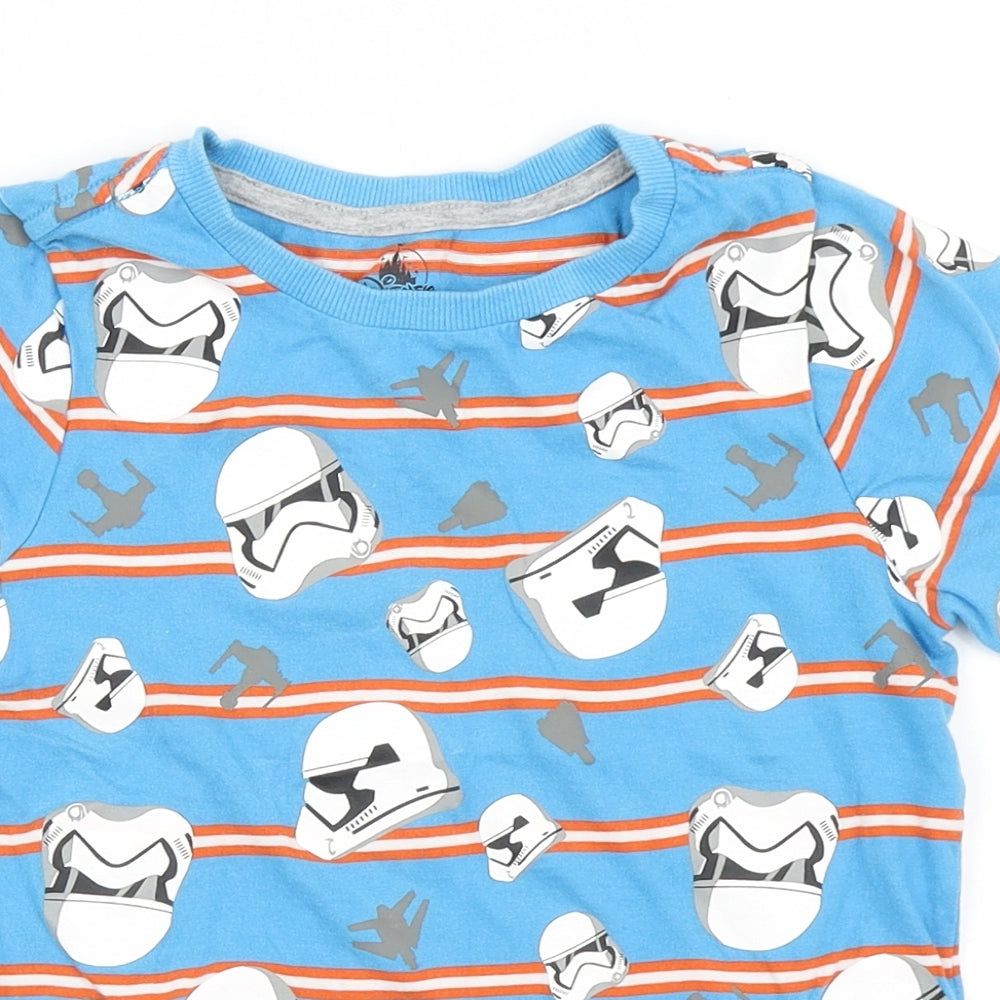 Disney Boys Blue Striped 100% Cotton Basic T-Shirt Size 5-6 Years Round Neck Pullover - Storm Troopers, Star Wars