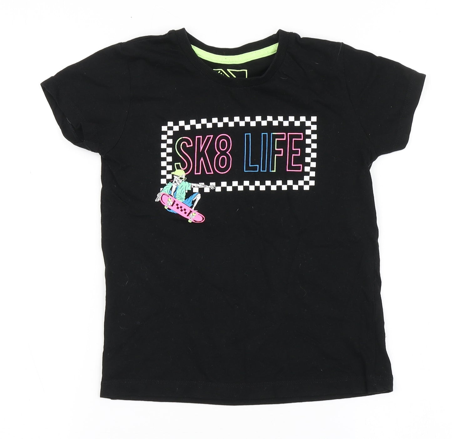 Matalan Boys Black  100% Cotton Basic T-Shirt Size 6 Years Round Neck Pullover - Skate Life