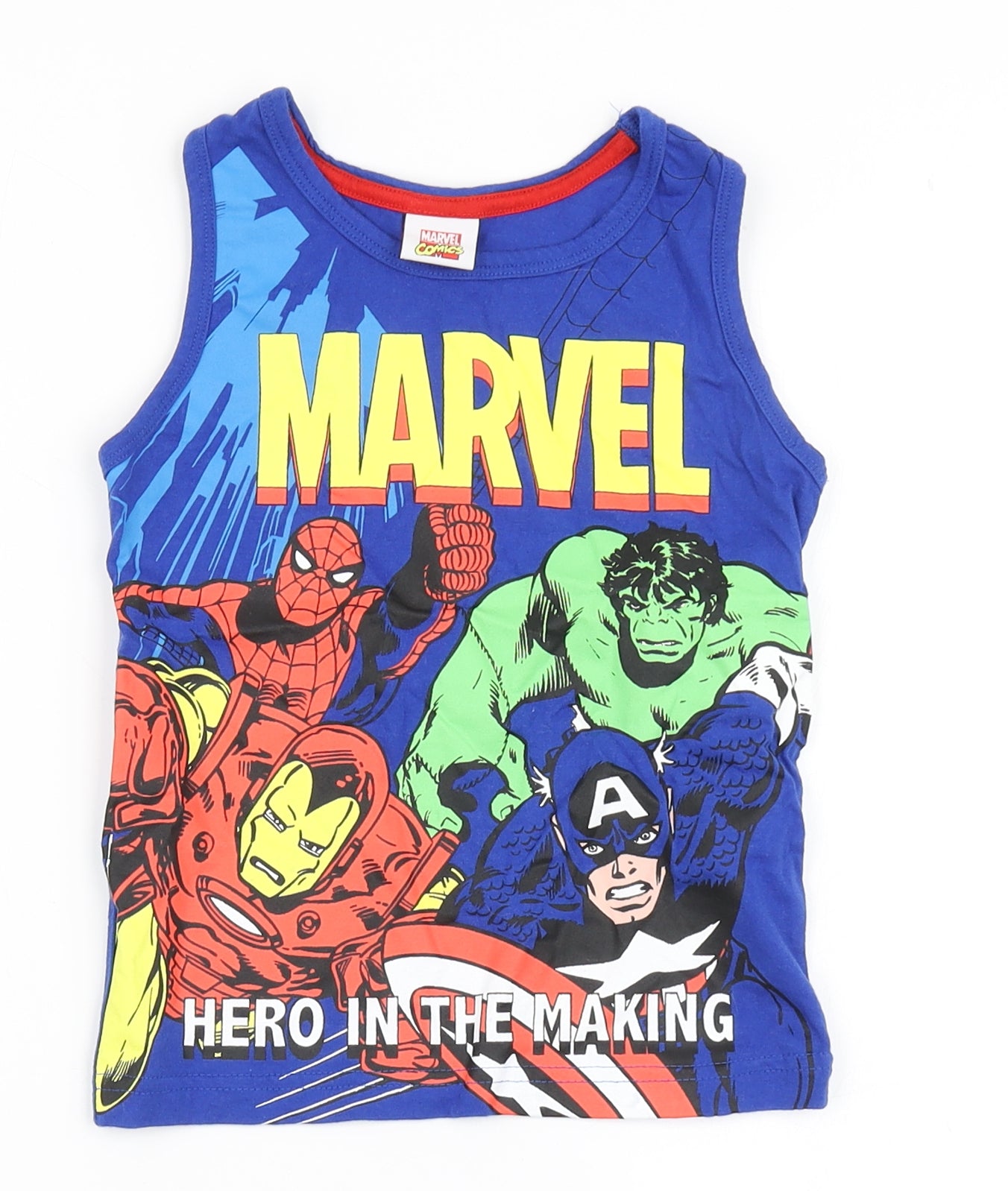 Marvel Comics Boys Blue  100% Cotton Basic Tank Size 4-5 Years Round Neck Pullover - Iron Man