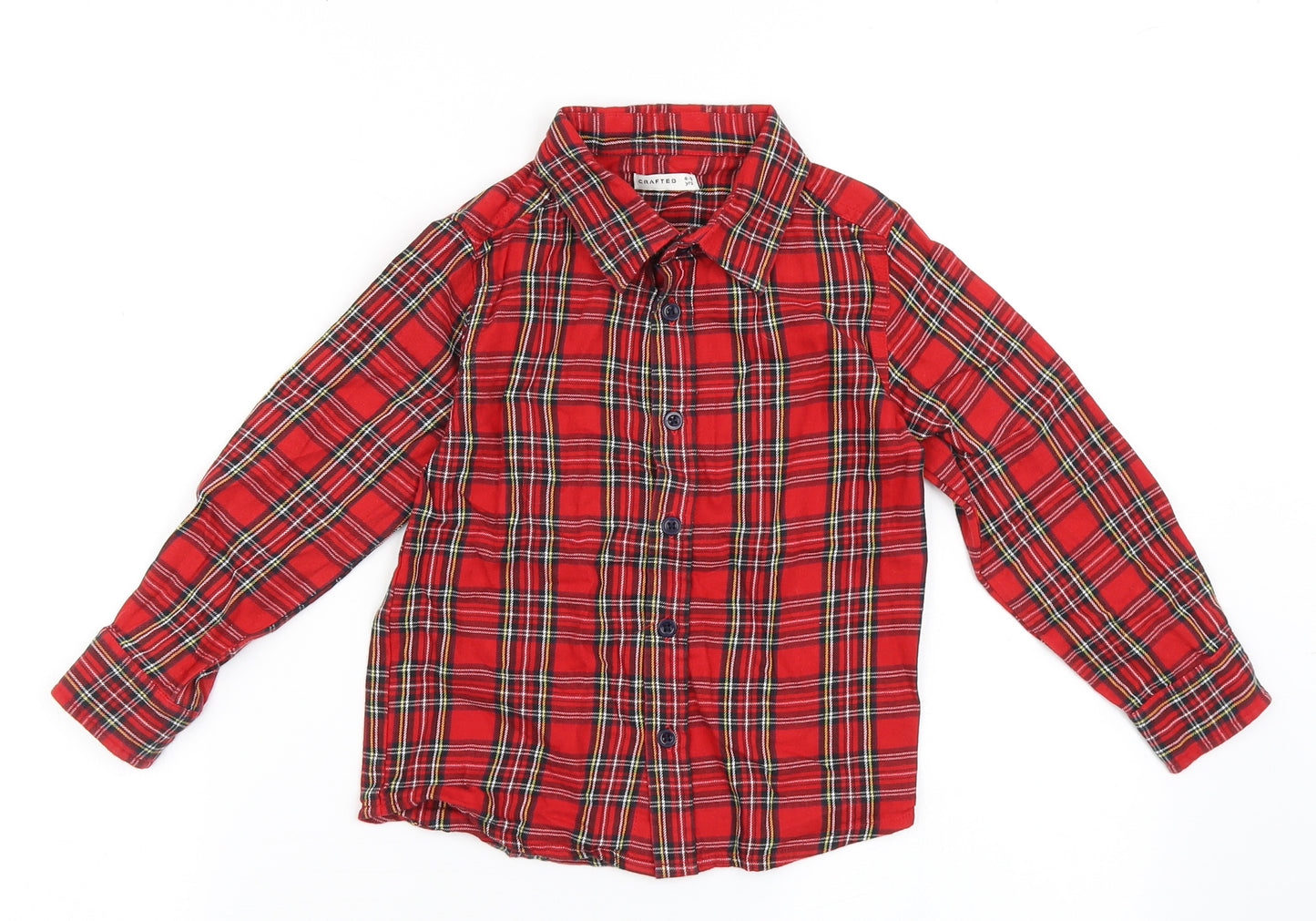 Crafted Boys Red Check 100% Cotton Basic Button-Up Size 4-5 Years Collared Button