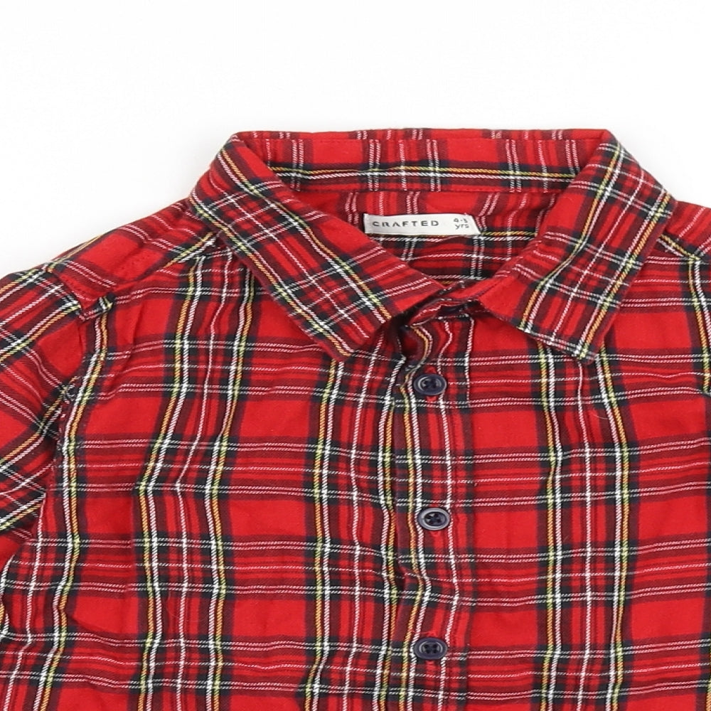 Crafted Boys Red Check 100% Cotton Basic Button-Up Size 4-5 Years Collared Button