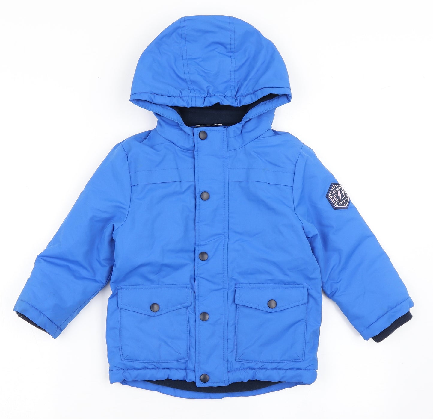 F&F Boys Blue   Parka Coat Size 3-4 Years  Zip