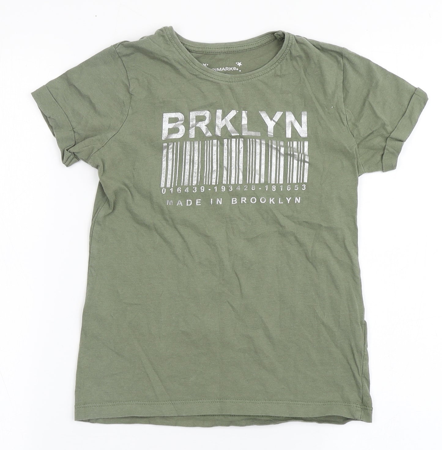 Primark Girls Green  100% Cotton Basic T-Shirt Size 9-10 Years Round Neck Pullover - Brooklyn