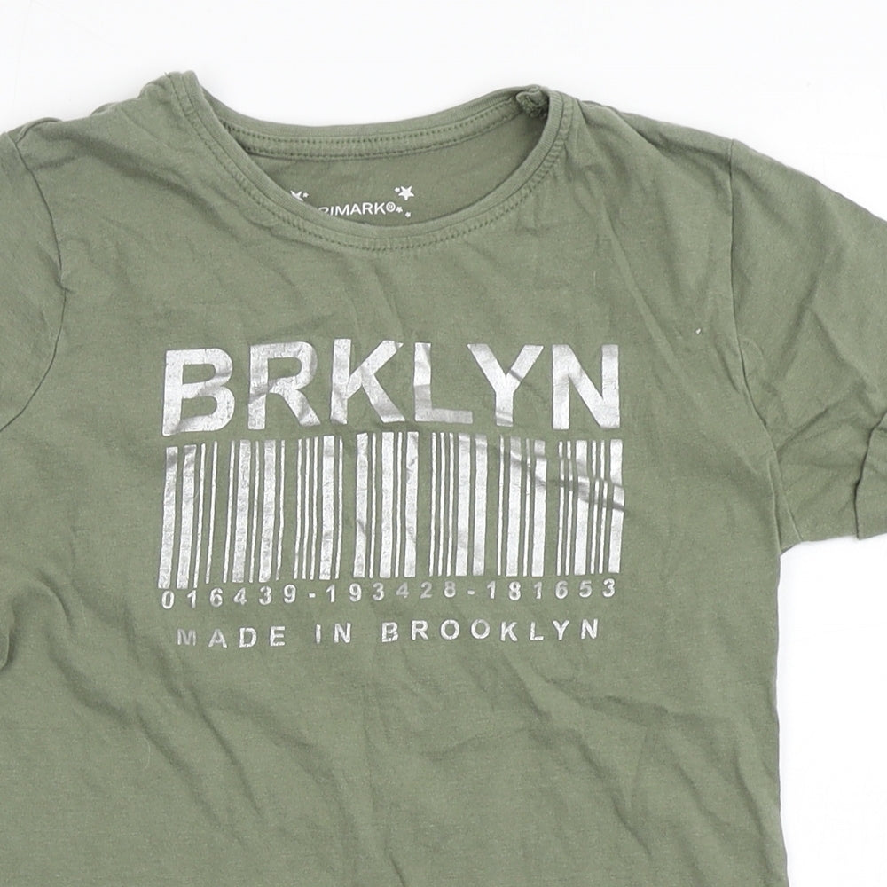 Primark Girls Green  100% Cotton Basic T-Shirt Size 9-10 Years Round Neck Pullover - Brooklyn