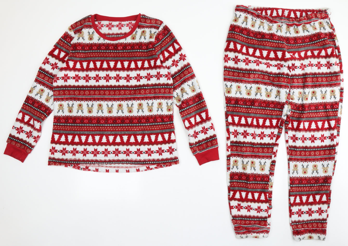 Dunnes Stores Womens Red Fair Isle Polyester Top Pyjama Set Size 12   - Christmas