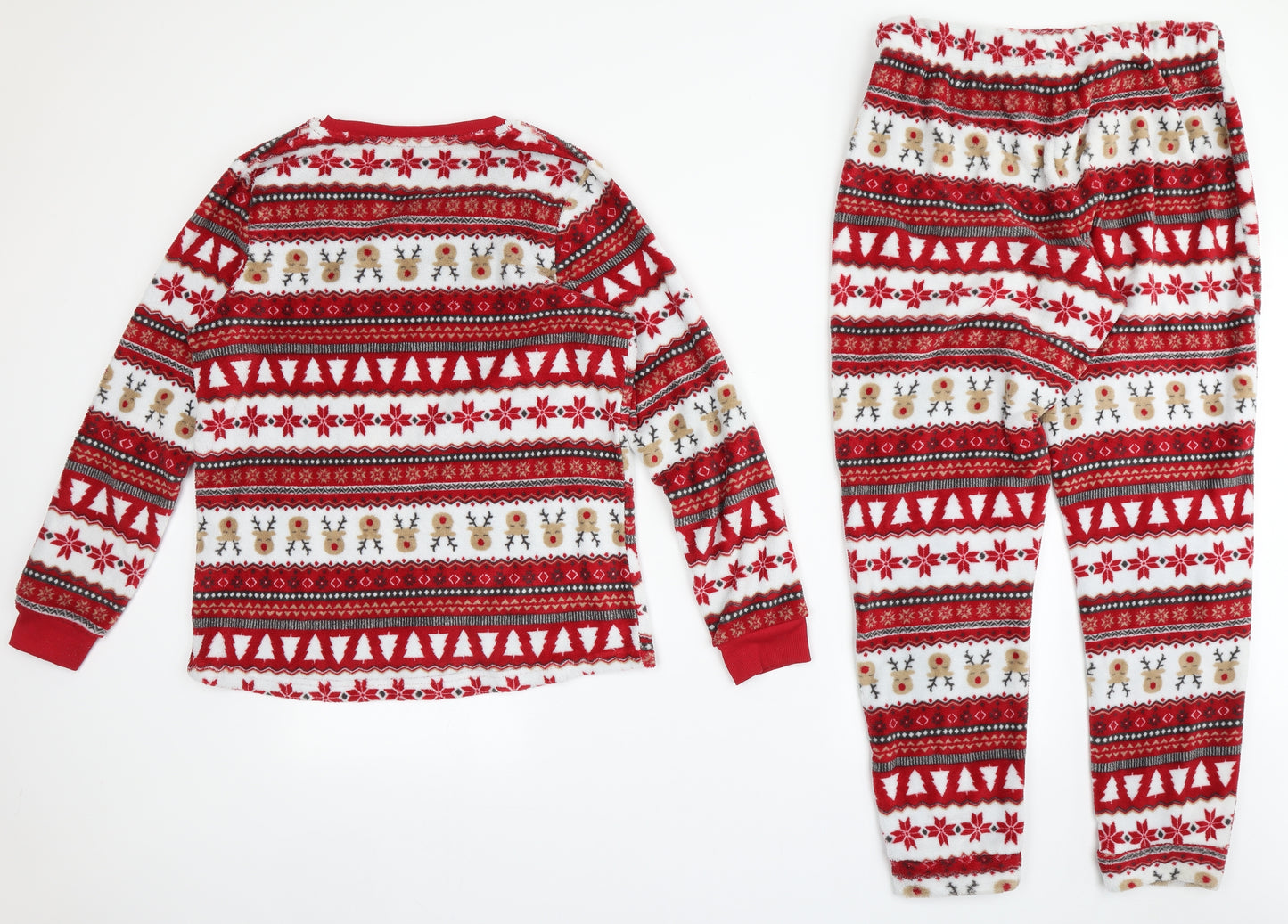 Dunnes Stores Womens Red Fair Isle Polyester Top Pyjama Set Size 12   - Christmas