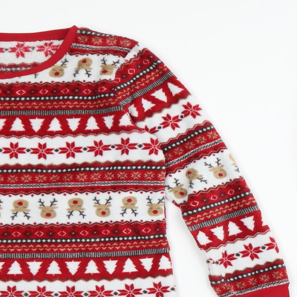 Dunnes Stores Womens Red Fair Isle Polyester Top Pyjama Set Size 12   - Christmas