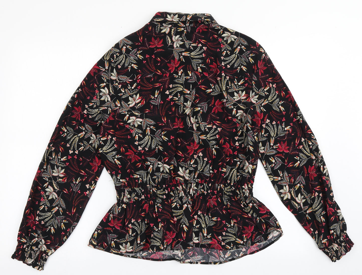 Marks and Spencer Womens Black Floral Viscose Basic Blouse Size 12 Collared