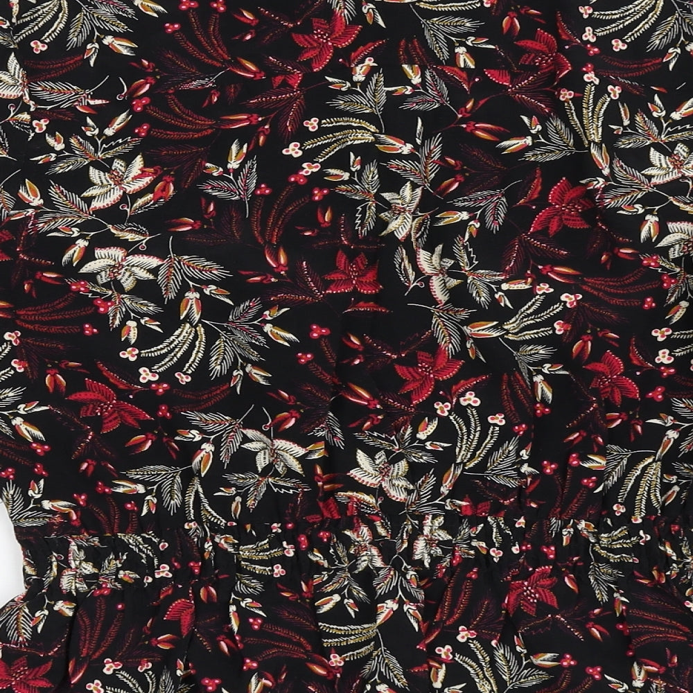 Marks and Spencer Womens Black Floral Viscose Basic Blouse Size 12 Collared