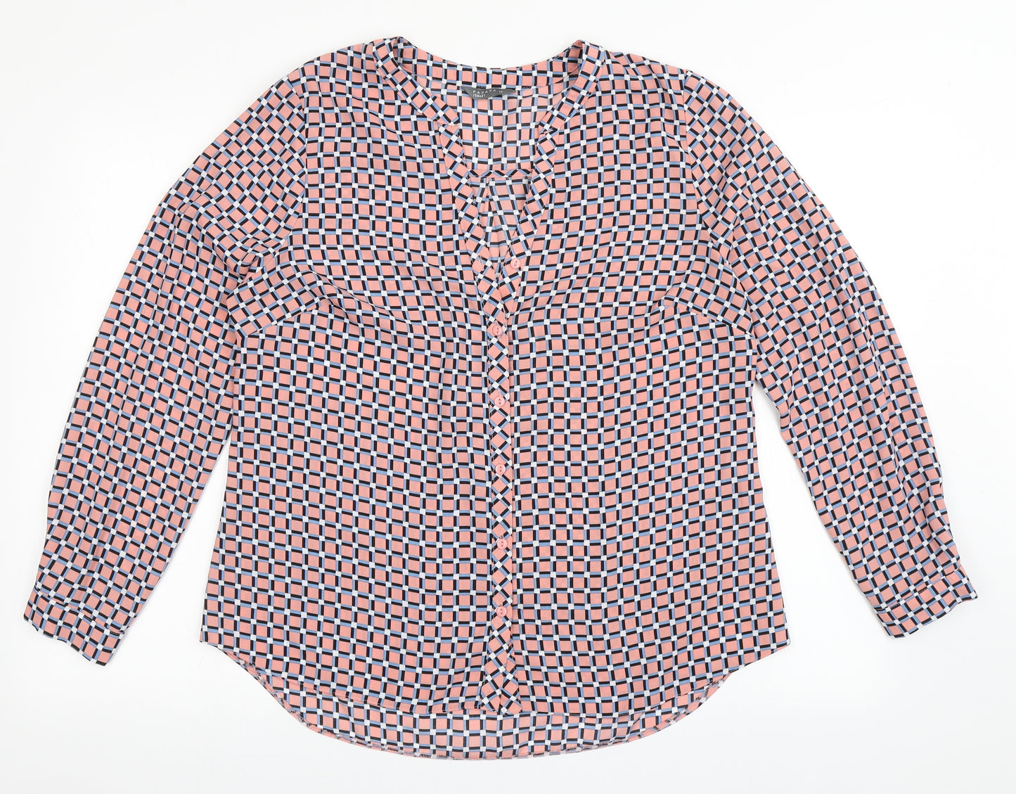 Papaya Womens Pink Check Polyester Basic Blouse Size 14 Collared