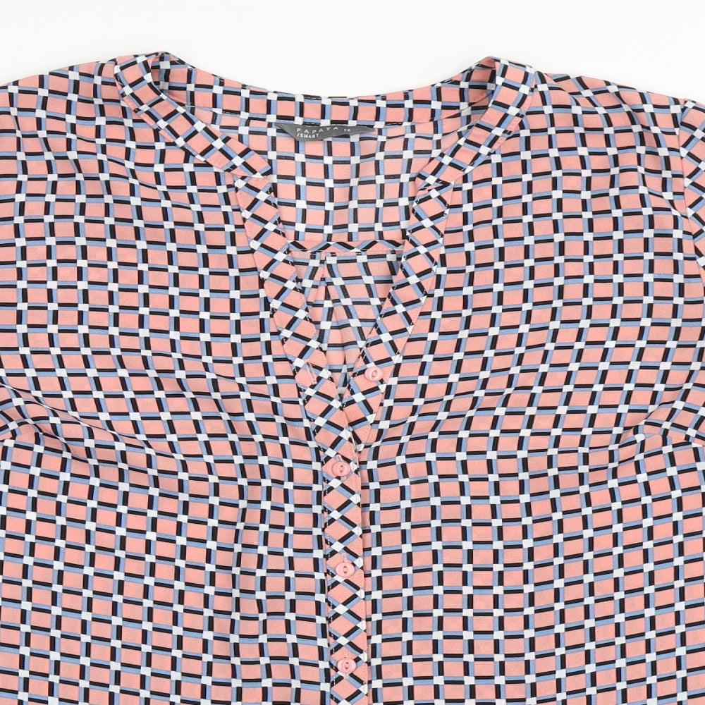 Papaya Womens Pink Check Polyester Basic Blouse Size 14 Collared