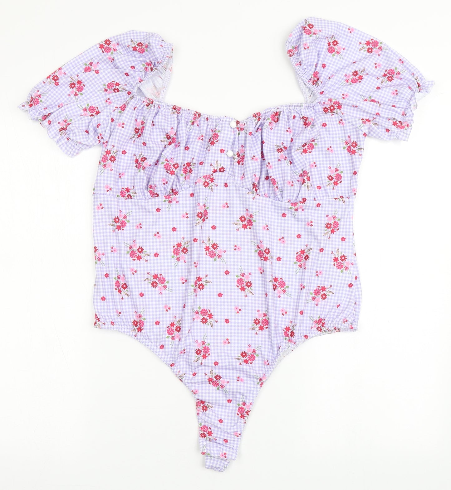 I SAW IT FIRST Womens Purple Check Polyester Bodysuit One-Piece Size 22  Pullover - Flowers