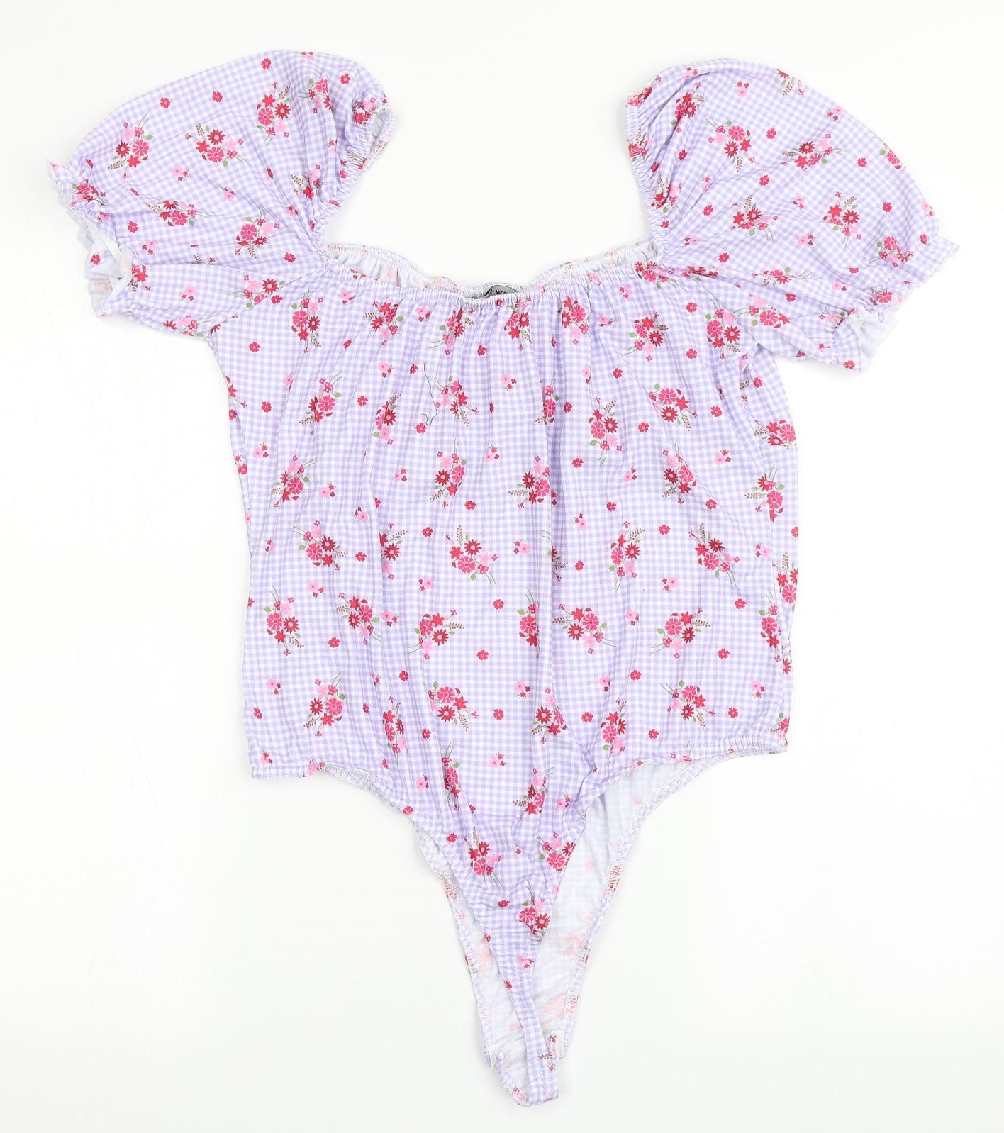 I SAW IT FIRST Womens Purple Check Polyester Bodysuit One-Piece Size 22  Pullover - Flowers