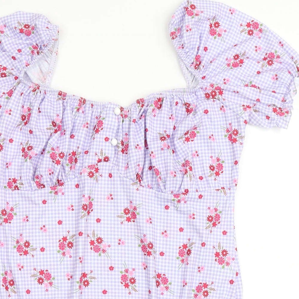I SAW IT FIRST Womens Purple Check Polyester Bodysuit One-Piece Size 22  Pullover - Flowers