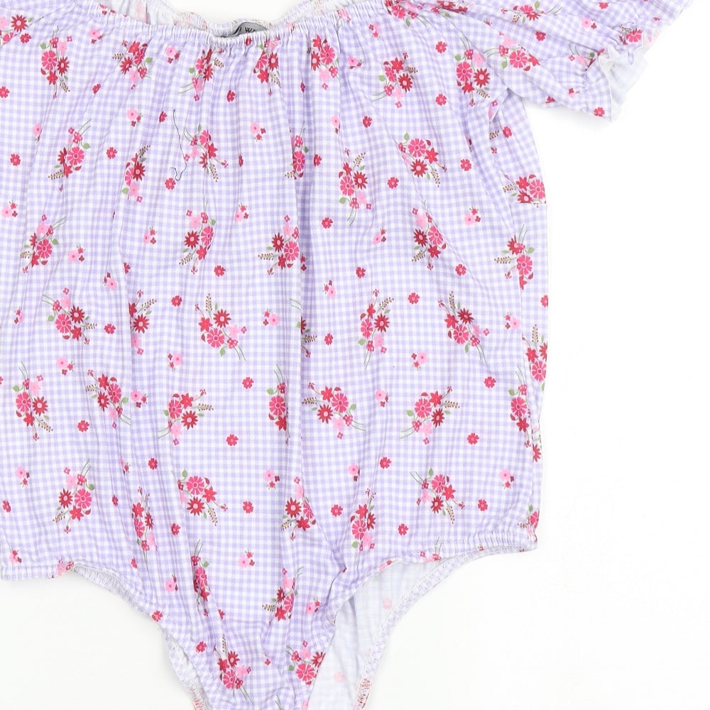 I SAW IT FIRST Womens Purple Check Polyester Bodysuit One-Piece Size 22  Pullover - Flowers