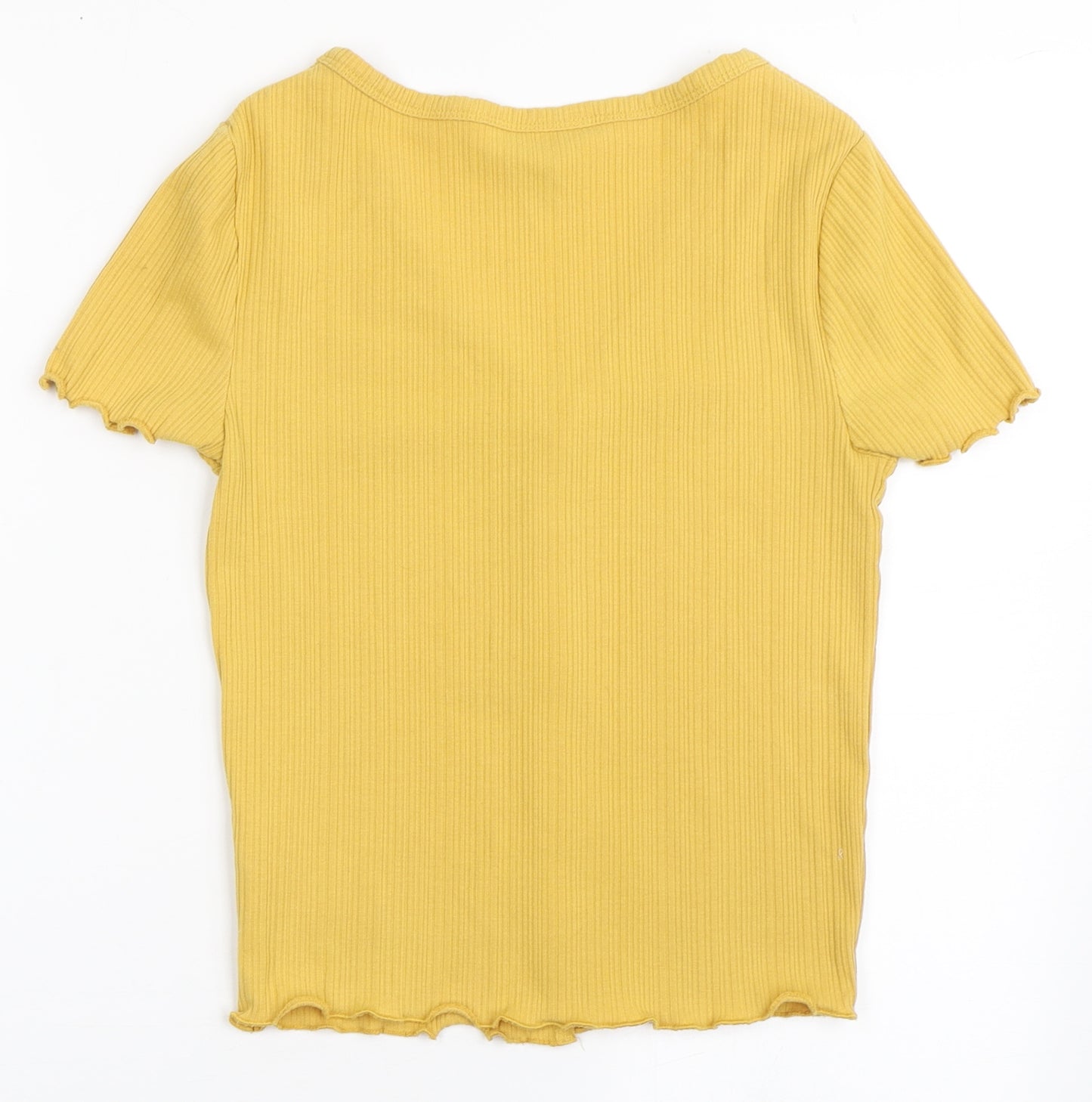 New Look Womens Yellow  Polyester Cropped T-Shirt Size 8 V-Neck