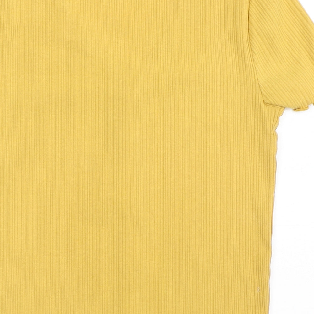 New Look Womens Yellow  Polyester Cropped T-Shirt Size 8 V-Neck