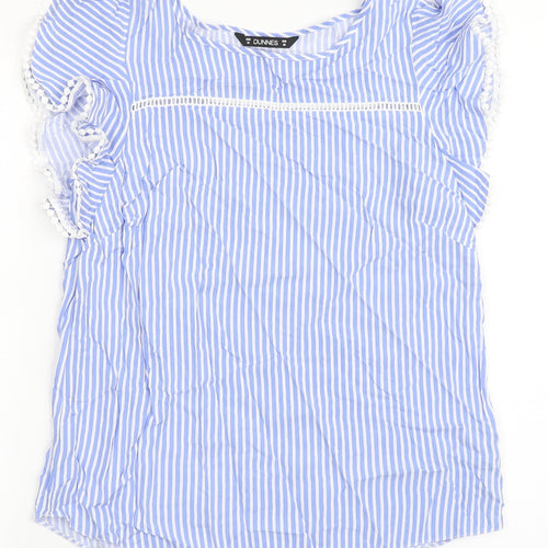 Dunnes Stores Womens Blue Striped Viscose Basic Blouse Size 10 Round Neck