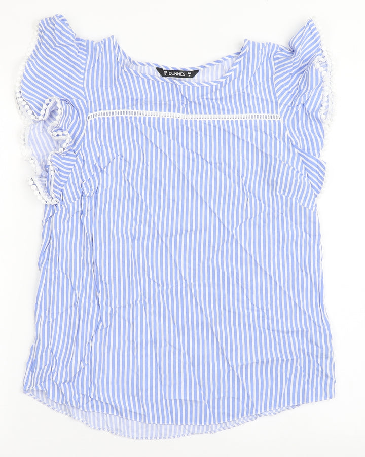 Dunnes Stores Womens Blue Striped Viscose Basic Blouse Size 10 Round Neck
