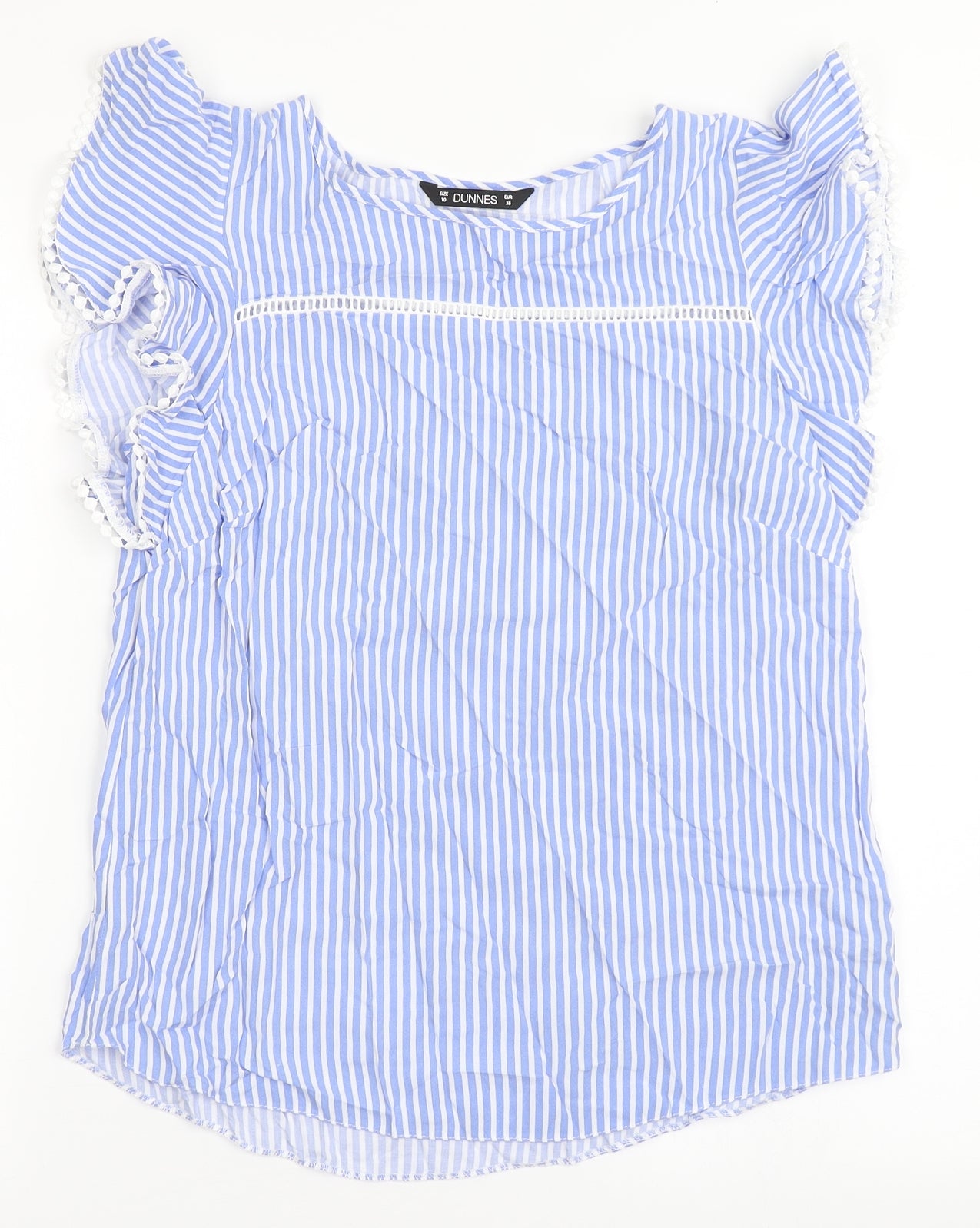 Dunnes Stores Womens Blue Striped Viscose Basic Blouse Size 10 Round Neck