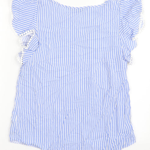 Dunnes Stores Womens Blue Striped Viscose Basic Blouse Size 10 Round Neck