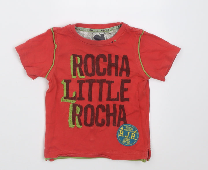 RJR.John Rocha Boys Red Cotton Basic T-Shirt Size 12-18 Months Crew Neck Pullover
