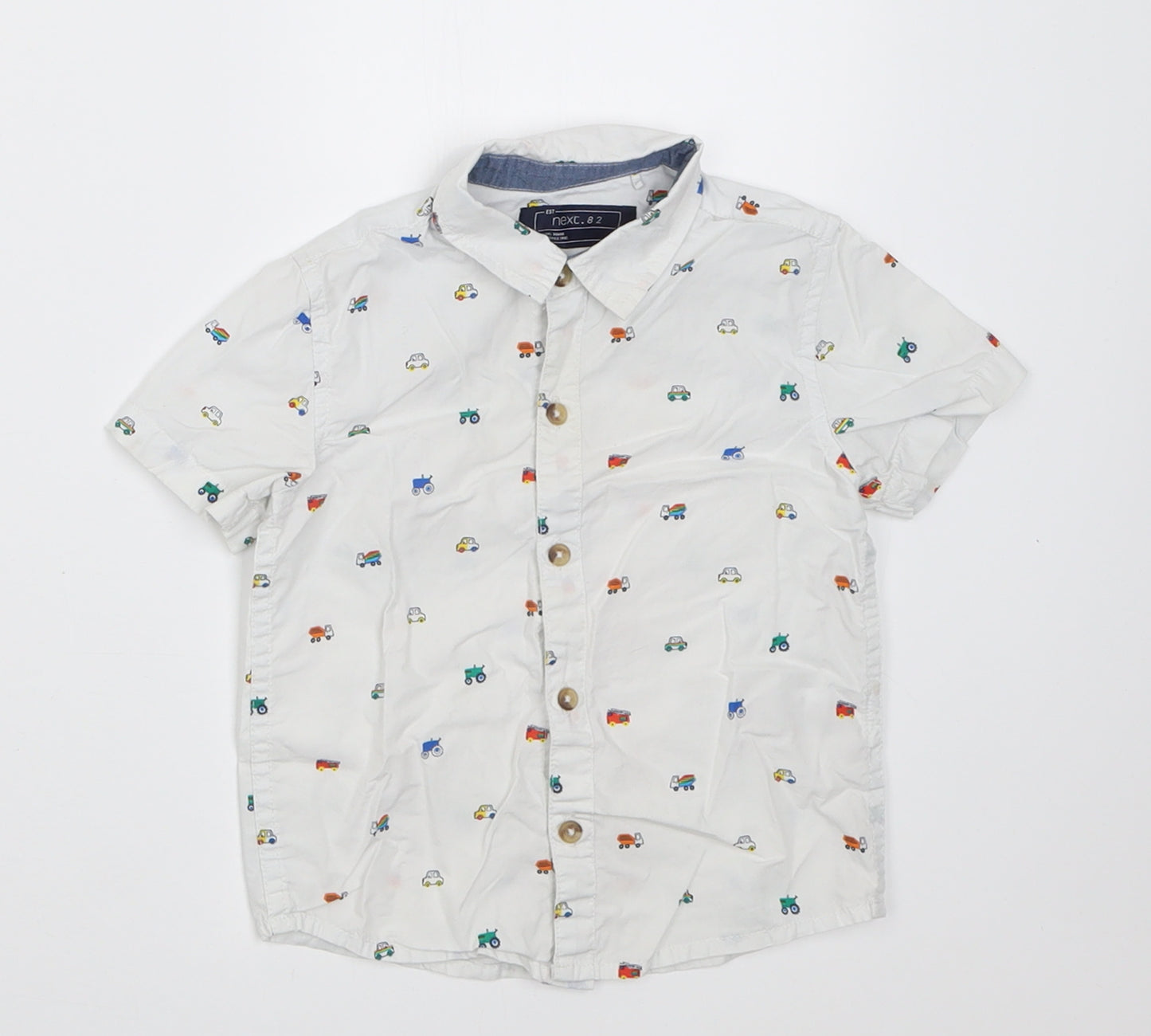 NEXT Boys White Polka Dot Cotton Basic Polo Size 12-18 Months Collared Button - Cars
