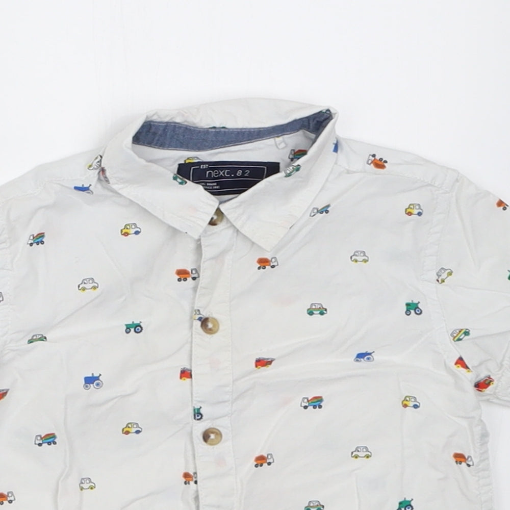 NEXT Boys White Polka Dot Cotton Basic Polo Size 12-18 Months Collared Button - Cars