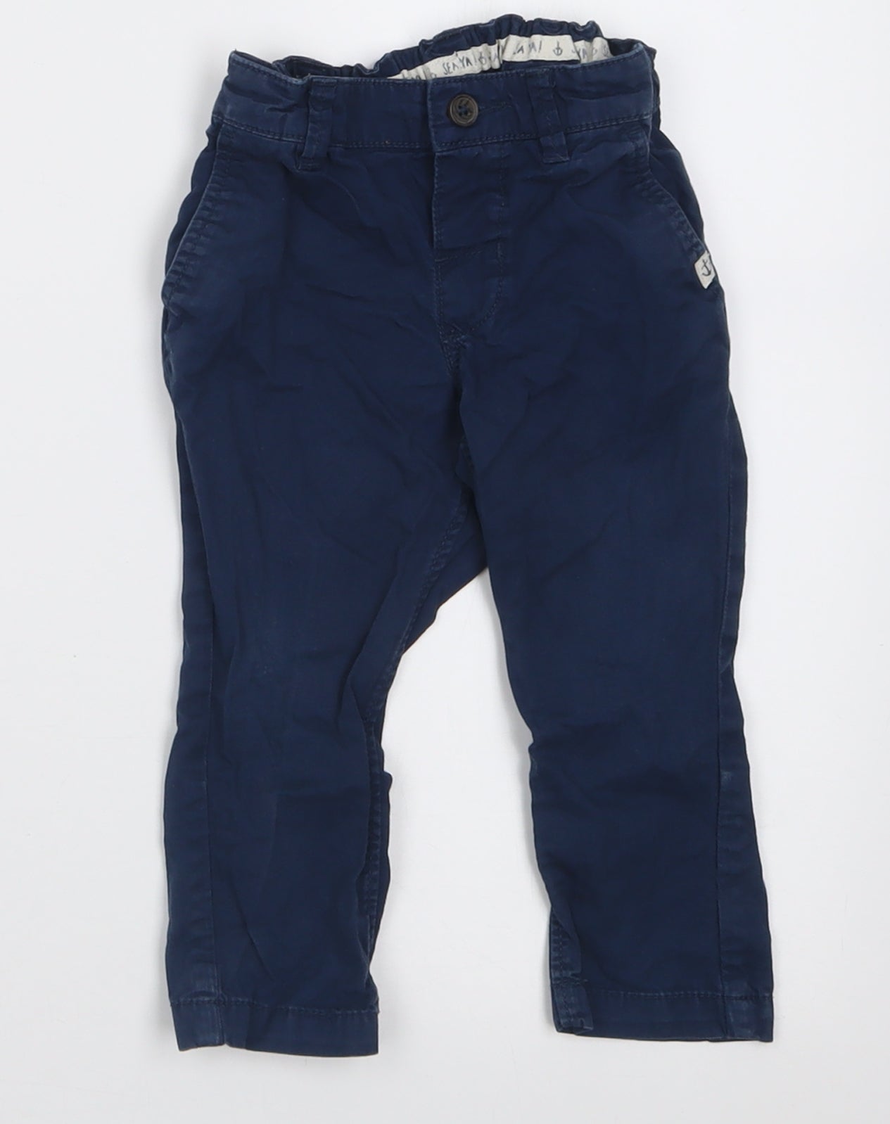 H&M Boys Blue  Cotton Capri Trousers Size 12-18 Months  Button