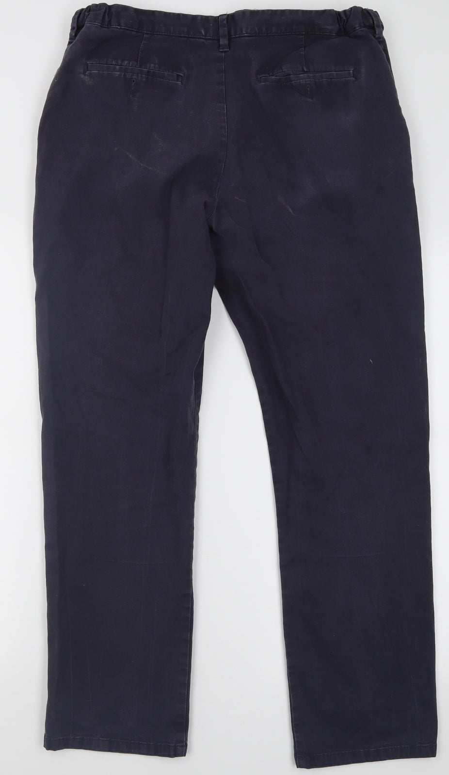 Marks and Spencer Mens Blue  Cotton Chino Trousers Size 36 L31 in Regular Button