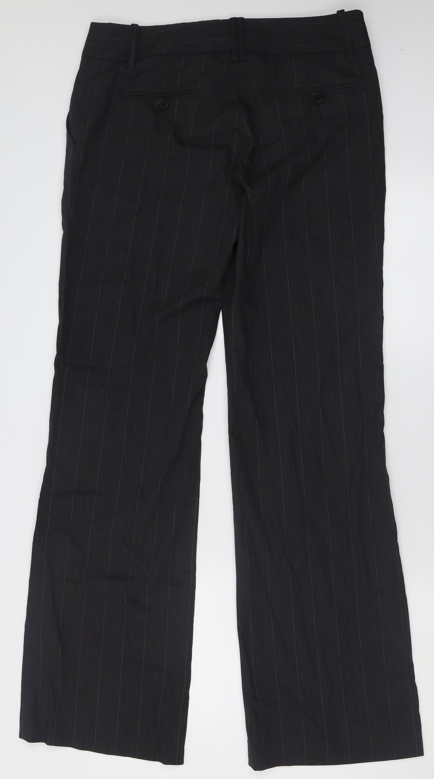 Zara Womens Grey Striped Polyester Trousers  Size 12 L33 in Regular Hook & Eye