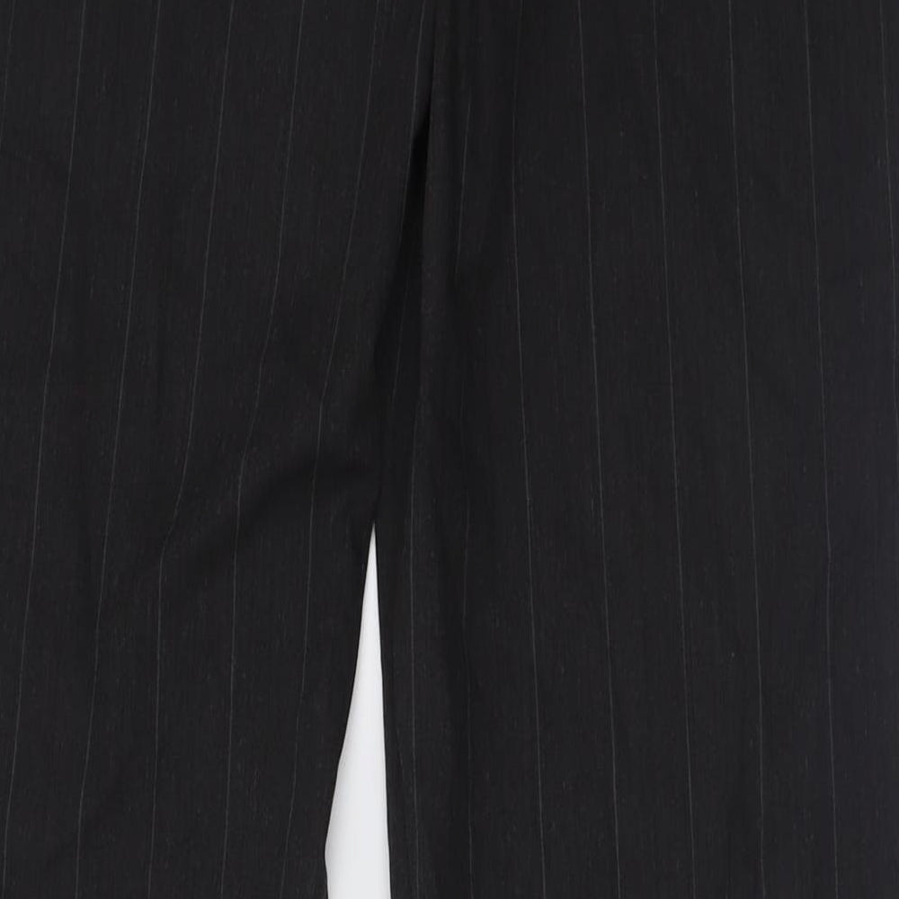 Zara Womens Grey Striped Polyester Trousers  Size 12 L33 in Regular Hook & Eye