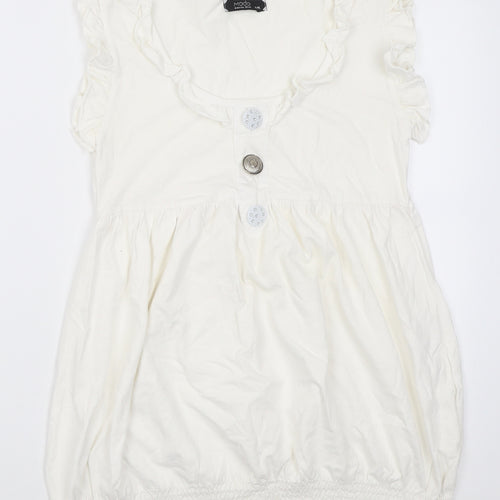 MODO Womens White  Cotton Tunic T-Shirt Size M Scoop Neck
